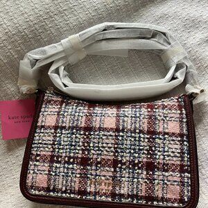 Kate Spade Hudson, crossbody bag, dark merlot leather/tweed with dust bag